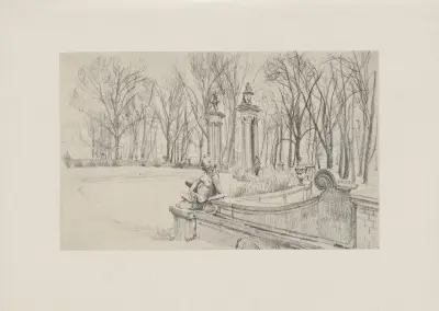 Eingang in den Park von Sanssouci (um 1845) av Adolph von Menzel