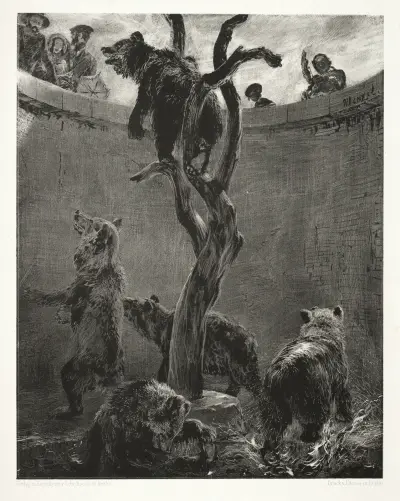 Essay on Stone with Brush and Scraper; The Bear Pit av Adolph von Menzel
