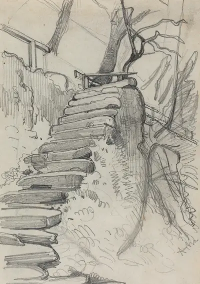 Flight of Stone Steps in a Garden av Adolph von Menzel