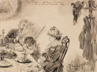 Frühstücksstunde (Familie im Kaffeehaus) av Adolph von Menzel
