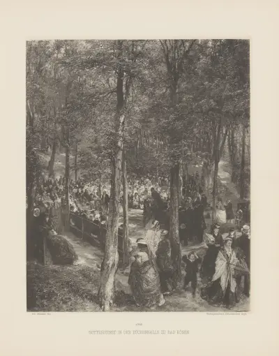 Gottesdienst in der Buchenhalle zu Bad Kosen av Adolph von Menzel