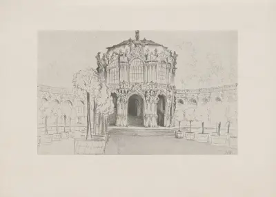 Hauptpavillon des Zwingers in Dresden (1840) av Adolph von Menzel