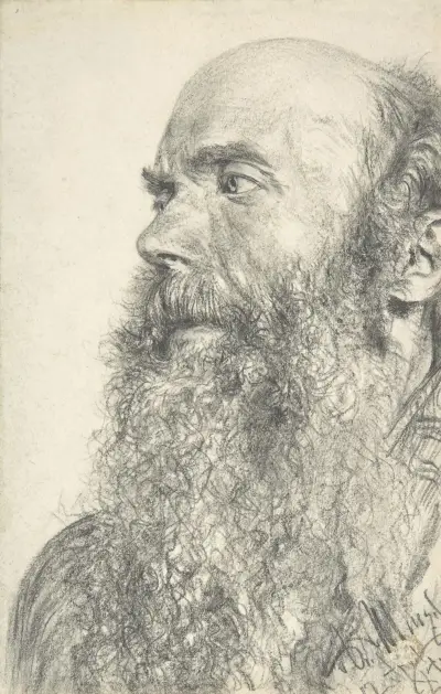 Bärtiger Männerkopf von Adolph von Menzel