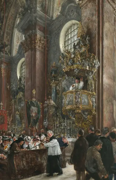 Kanzelpredigt in der Pfarrkirche zu Innsbruck av Adolph von Menzel
