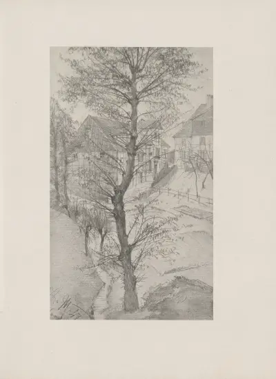 Landschaft aus Cassel mit Baum im Vordergrund, 1847, Adolph von Menzel
