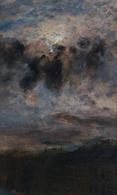 Mondschein über den Dächern von Berlin von Adolph von Menzel