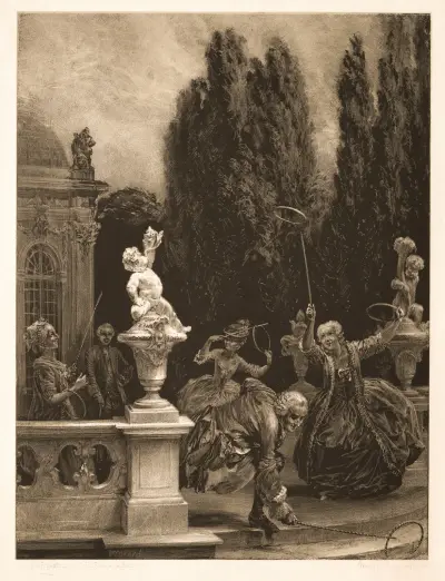 Playing at Hoops on the Castle Terrace av Adolph von Menzel