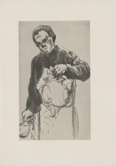 Priester, die heilige Lampe füllend (Anfang der 80er Jahre) av Adolph von Menzel