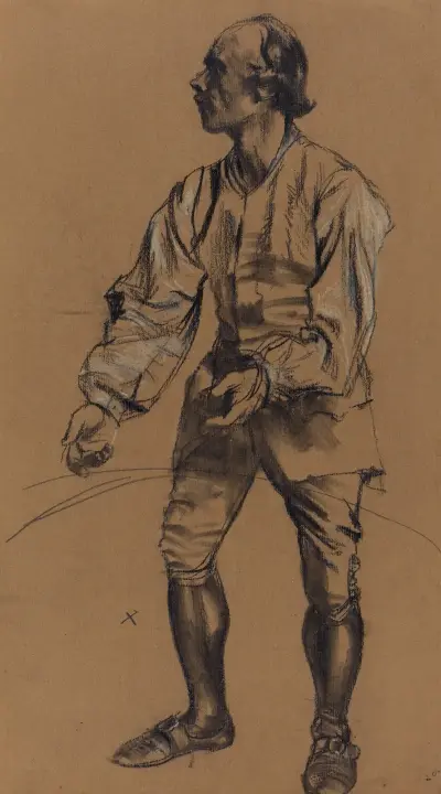 Richard Menzel Posing in Eighteenth-Century Costume av Adolph von Menzel