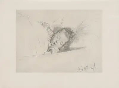 Schlafendes Kind (1848) av Adolph von Menzel