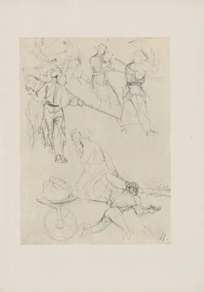 Skizzenblatt zum ‘Eisenwalzwerk’ (1875) av Adolph von Menzel