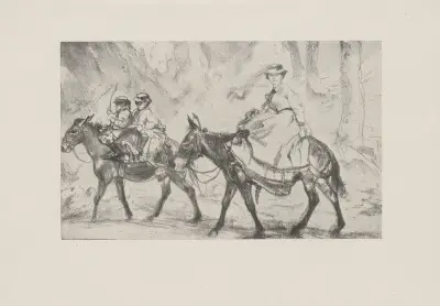 Spazierritt auf Eseln, zu dem Bilderbogen ‘Aus der Sommerfrische’ (60er Jahre) av Adolph von Menzel