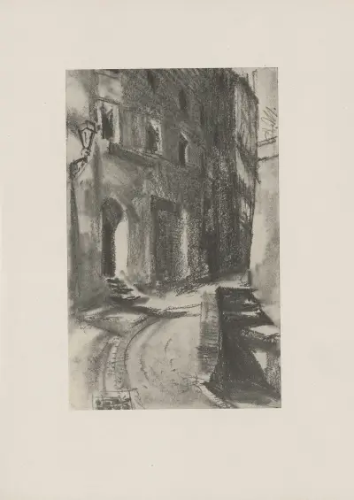 Straße bei Gasbeleuchtung (80er Jahre) av Adolph von Menzel
