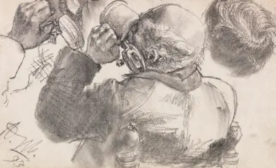 Studie eines biertrinkenden Mannes av Adolph von Menzel