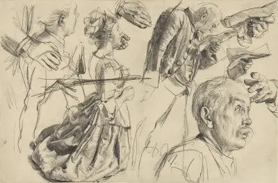 Study for Heinrich von Kleist’s Broken Jug av Adolph von Menzel
