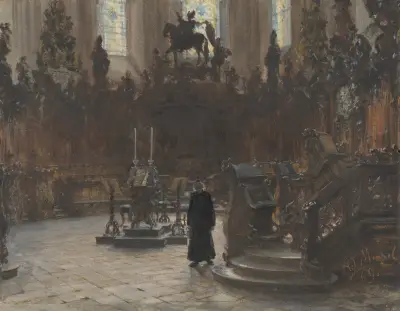 The Choirstalls in the Mainz Cathedral av Adolph von Menzel