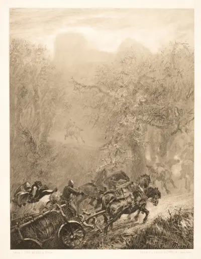 The Convoy of Prisoners through a Woods av Adolph von Menzel