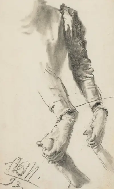 Two studies of a woman’s left arm holding a child’s hand av Adolph von Menzel