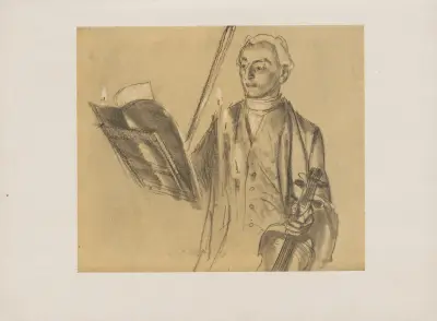 Violinspieler vor dem Notenpult, Studie zum Flötenkonzert (1852) av Adolph von Menzel