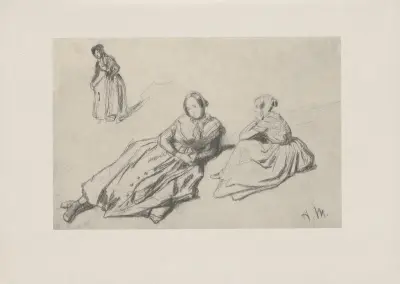 Kvinnliga figurer i sanden (50-talet) av Adolph von Menzel