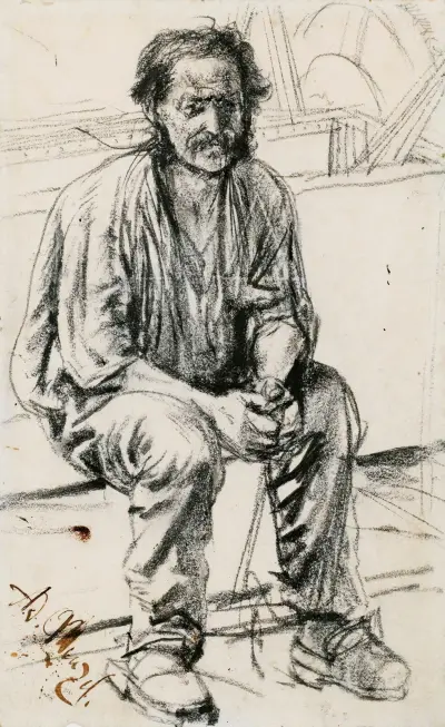 Junger sitzender Arbeiter von Adolph von Menzel