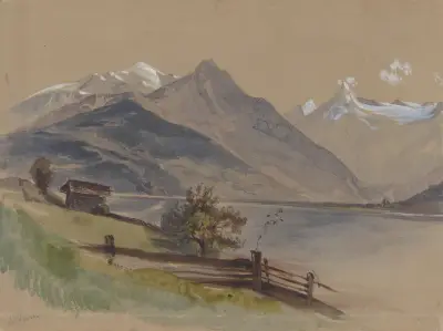 Alpine Landscape with a Lake av Friedrich Carl von Scheidlin