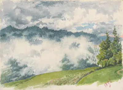 Bergslandskap i dimma av Friedrich Carl von Scheidlin