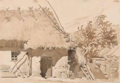 Studie av hus med halmtak av Friedrich Carl von Scheidlin