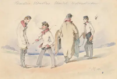 Studie av fyra män i militäruniform av Friedrich Carl von Scheidlin