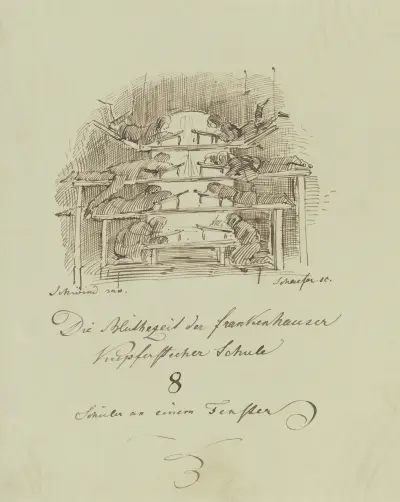 Acht Zeichenschüler an einem Fenster av Moritz von Schwind