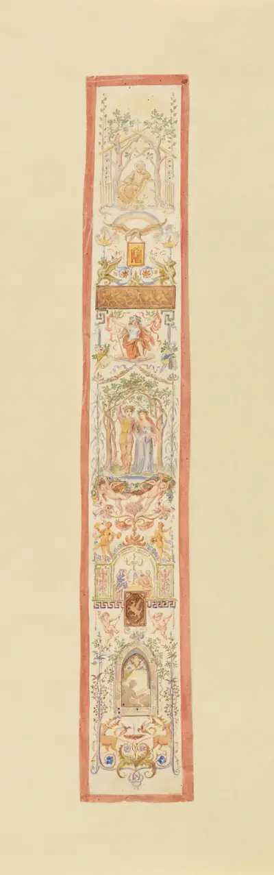 Entwurf mit vegetabilischen Ornamenten und figürlichen Szenen für eine Wanddekoration av Moritz von Schwind