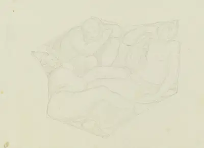Kompositionsaufgabe; Drei Gestalten in einem unregelmäßigen Feld av Moritz von Schwind