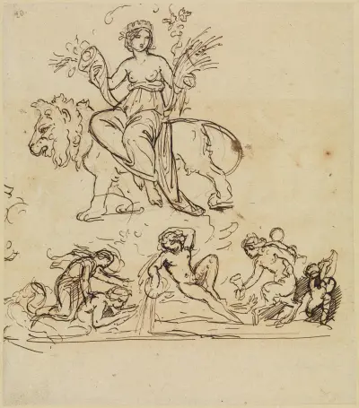Kybele und Skizze zur ‚Insel Andros‘ von Moritz von Schwind