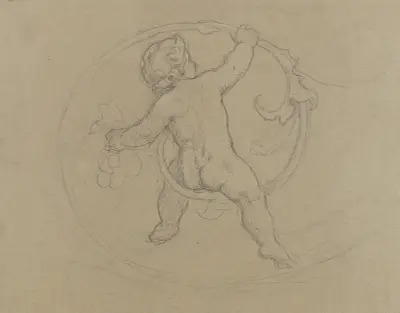 Putto bland rankor, sedd bakifrån av Moritz von Schwind