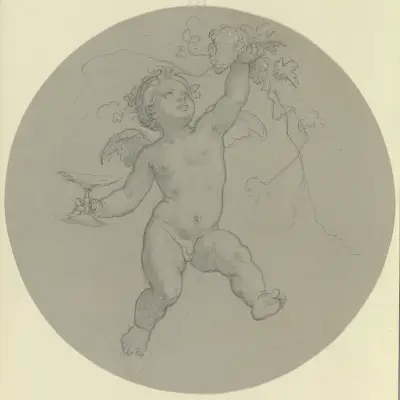 Schwebender Putto mit Traube und Trinkschale av Moritz von Schwind