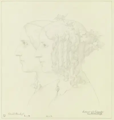 Antonie von Blittersdorff und Ludowika von Blittersdorff, verehelichte von Rauch, im Profil nach links von Eduard von Steinle