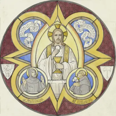 Kristus med stola, kalk och hostia, bredvid de heliga Franciskus och Antonius av Eduard von Steinle