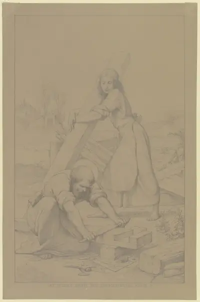 Der Heilige Joseph und Jesus als Zimmerleute av Eduard von Steinle