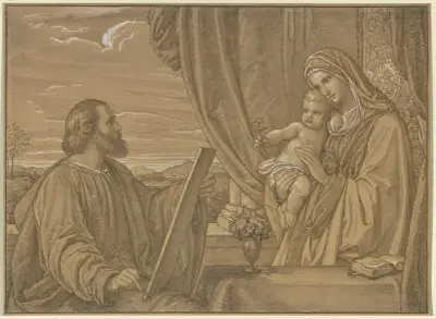 Den helige Lukas i konstnären Karl Kappes skepnad, målande madonnan av Eduard von Steinle