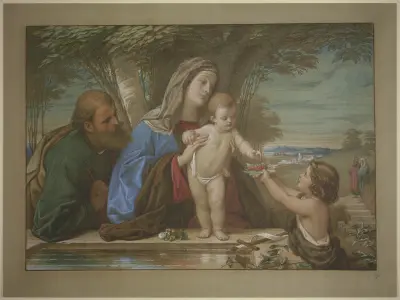 Madonna della Fontana; Die Heilige Familie mit dem Johannesknaben an einer Quelle av Eduard von Steinle