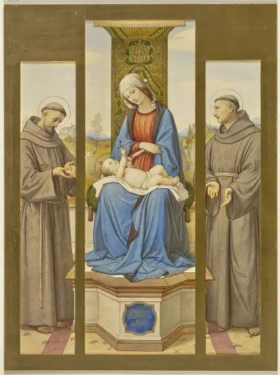 Madonna on the throne, next to Saints Francis and Anthony, as a triptych av Eduard von Steinle