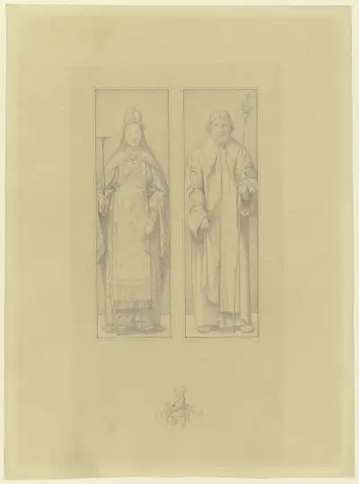 Maria och Josef, hela figurer sida vid sida av Eduard von Steinle