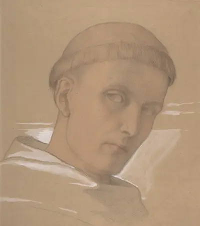Studie av huvudet till Sankt Augustinus, för målningen Madonna med barnet och helgonen Augustinus och Bonifacius av Eduard von Steinle