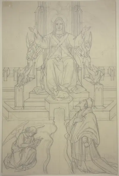 Tronande Kristus med den helige Johannes av Nepomuk och en skrivande ängel av Eduard von Steinle