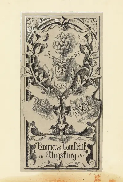 Kramer und Kaufleuth zu Augsburg, Vorlagenzeichnung für ‘Allegorien und Embleme’ av Franz von Stuck