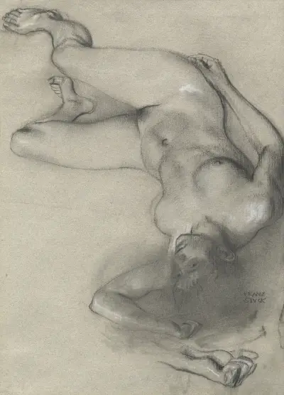 Nude Woman Lying on the Ground av Franz von Stuck