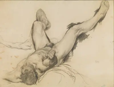 Liggande manlig nakenstudie av Franz von Stuck