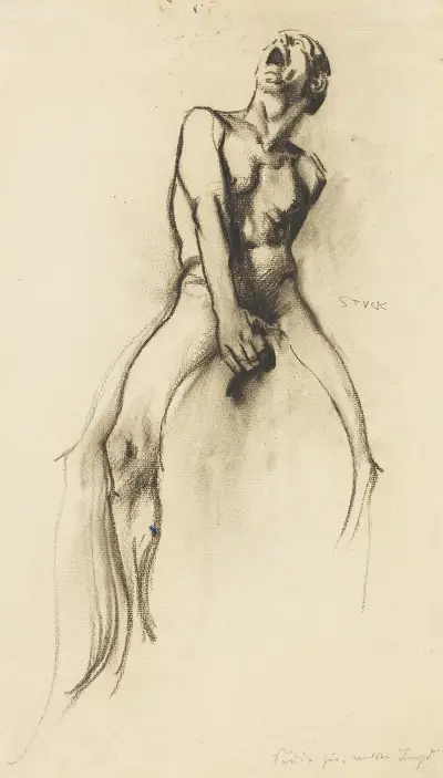 Reiterskizze für ‘Wilde Jagd’ av Franz von Stuck