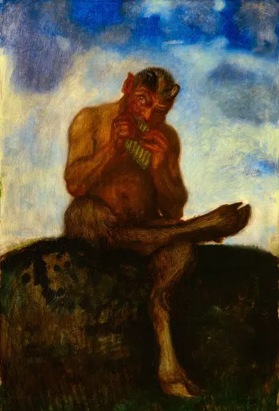 Sittande Pan med flöjt av Franz von Stuck