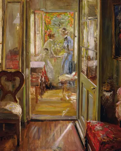 The artist’s daughters in the veranda av Fritz von Uhde